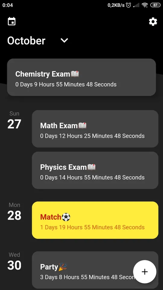 Countdown & Reminder — Calendar view