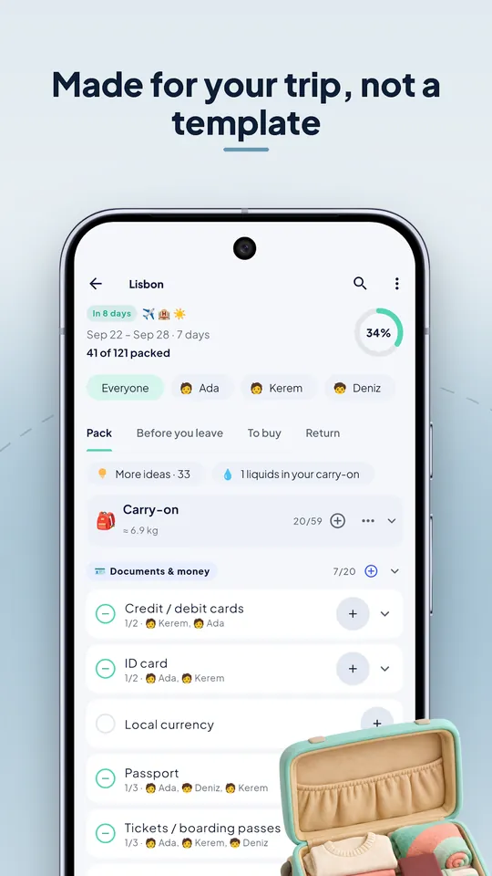 Valigo — Trip setup